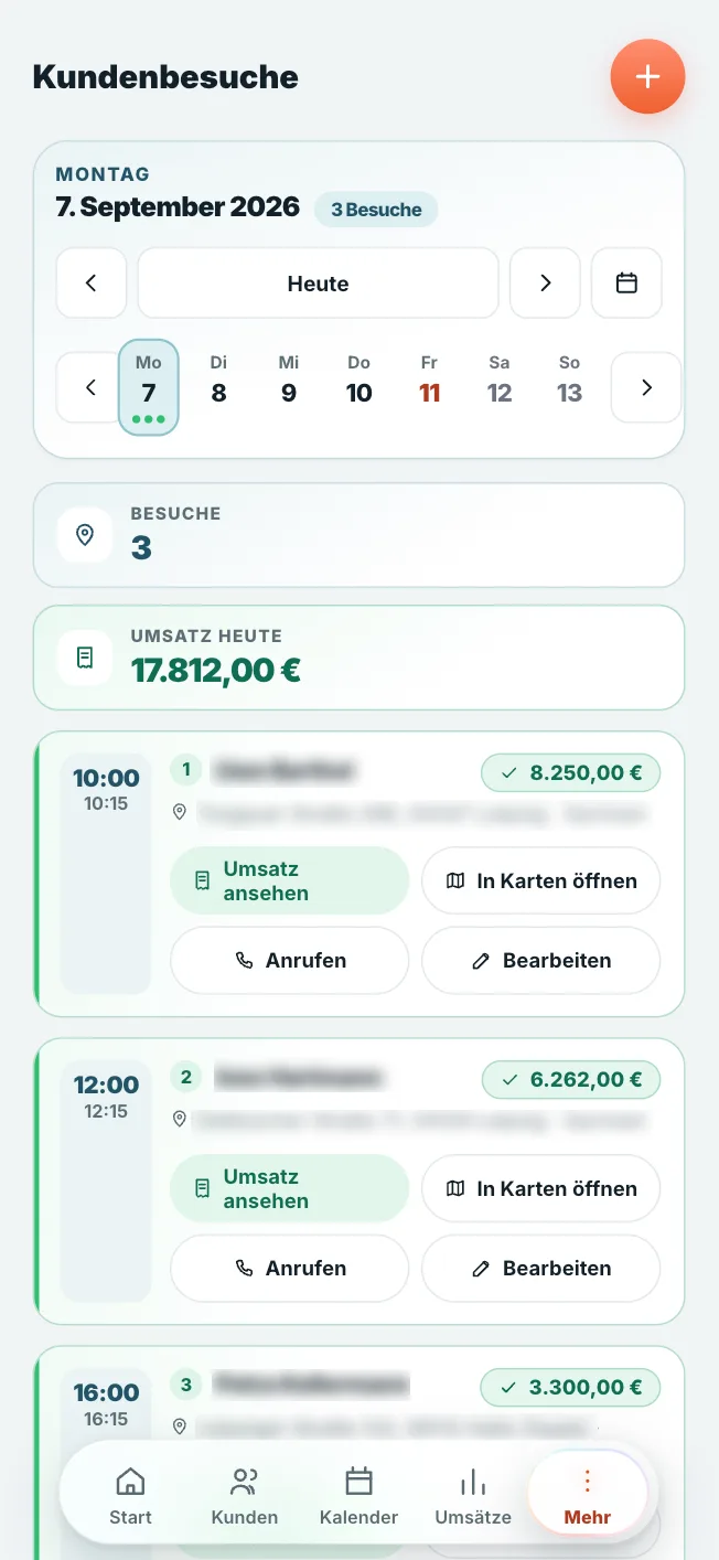 Kundoo Kundenbesuche: Besuchsart und Ergebnis in drei Stufen festhalten (iPhone)