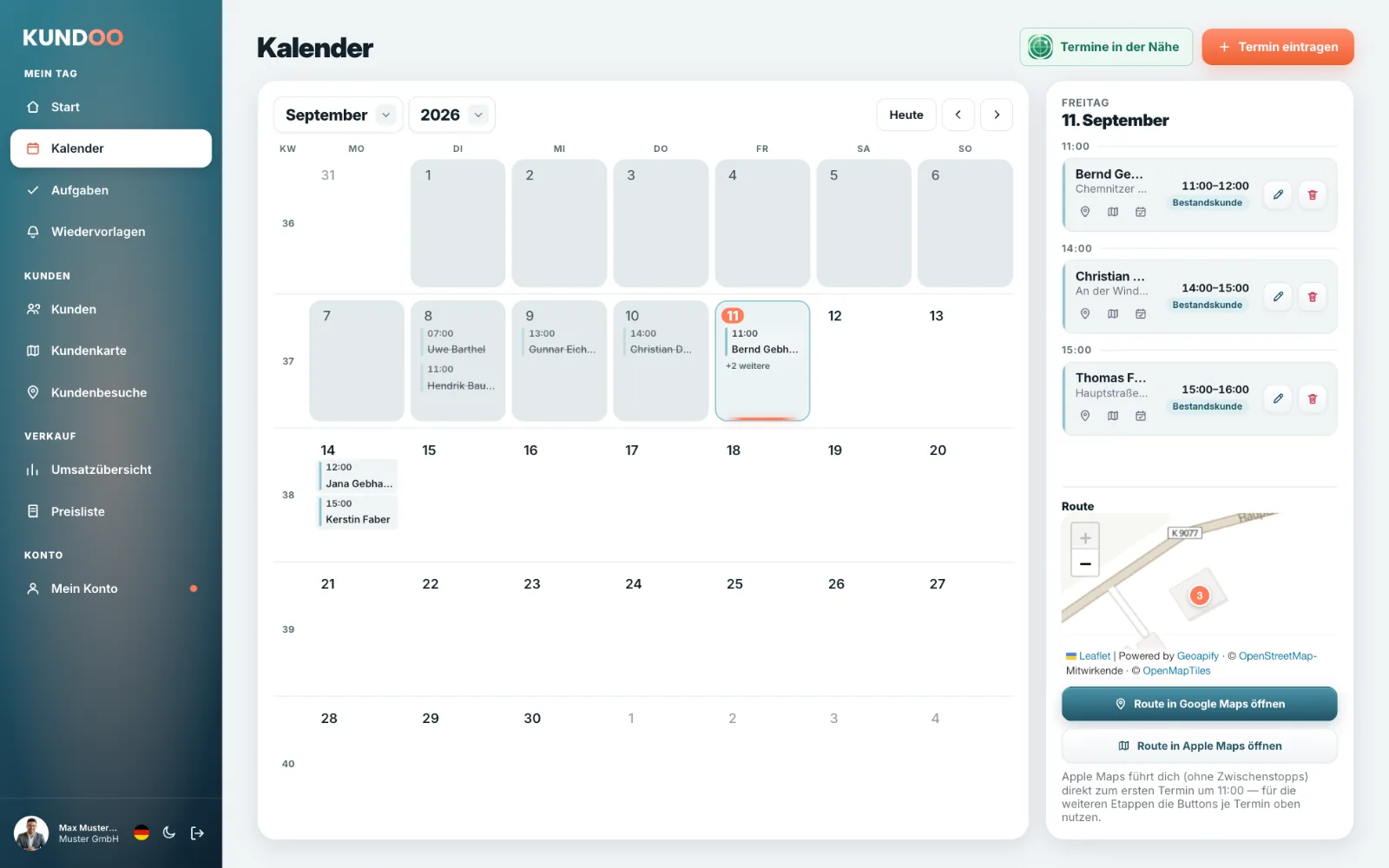 Kundoo Kalender: Tagesansicht mit allen Terminen untereinander (MacBook)