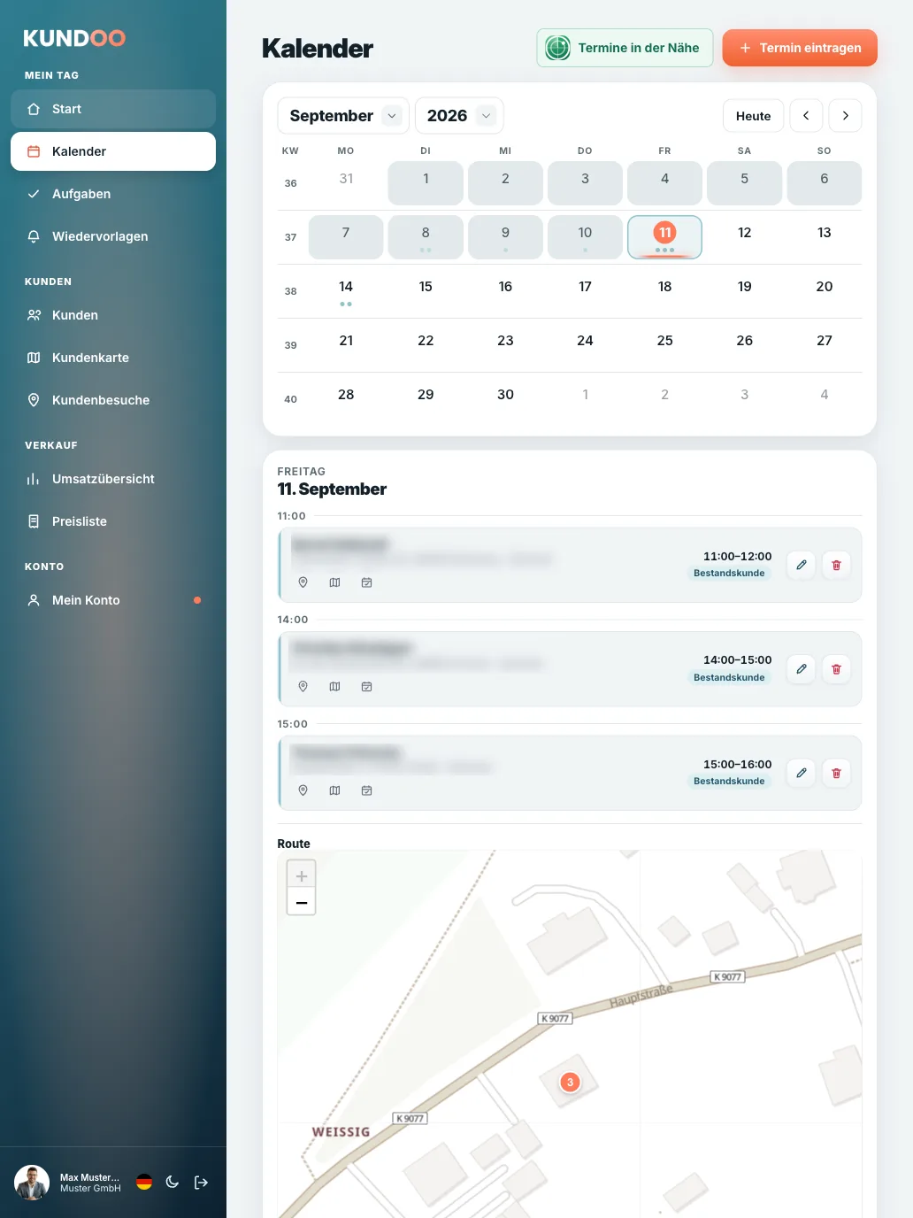 Kundoo Kalender: Tagesansicht mit allen Terminen untereinander (iPad)
