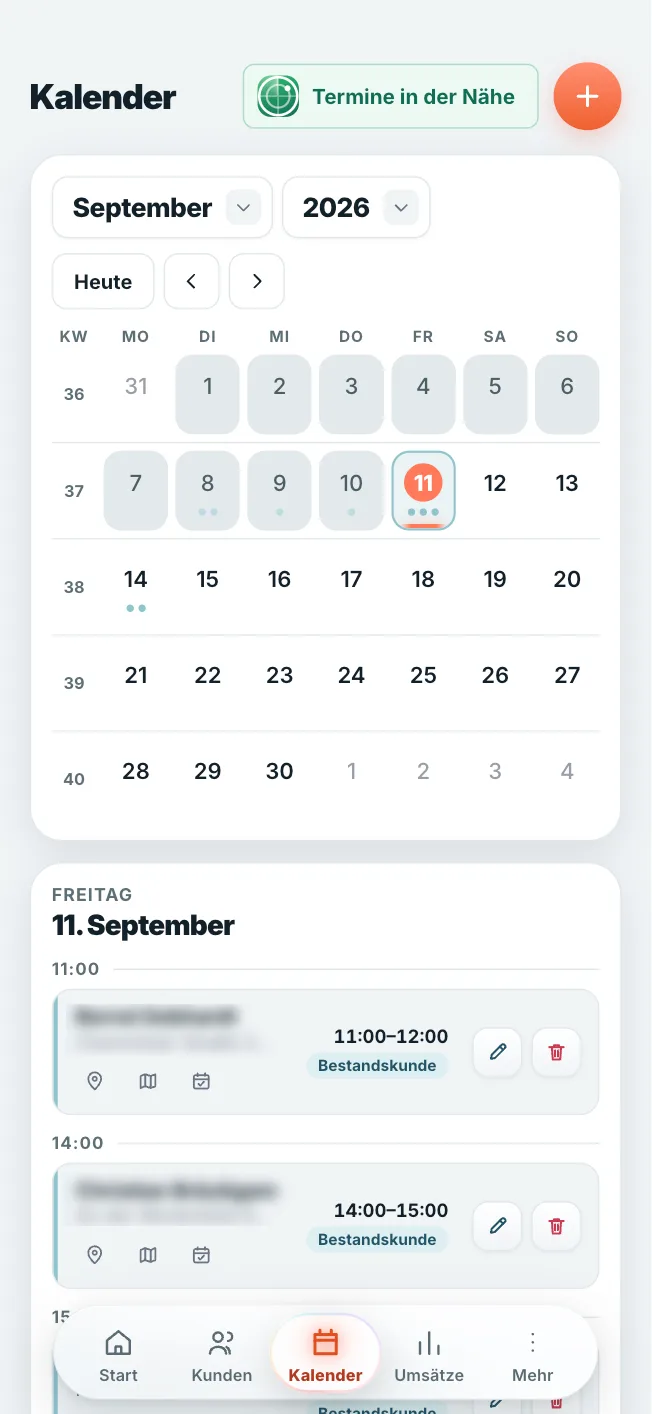 Kundoo Kalender: Tagesansicht mit allen Terminen untereinander (iPhone)
